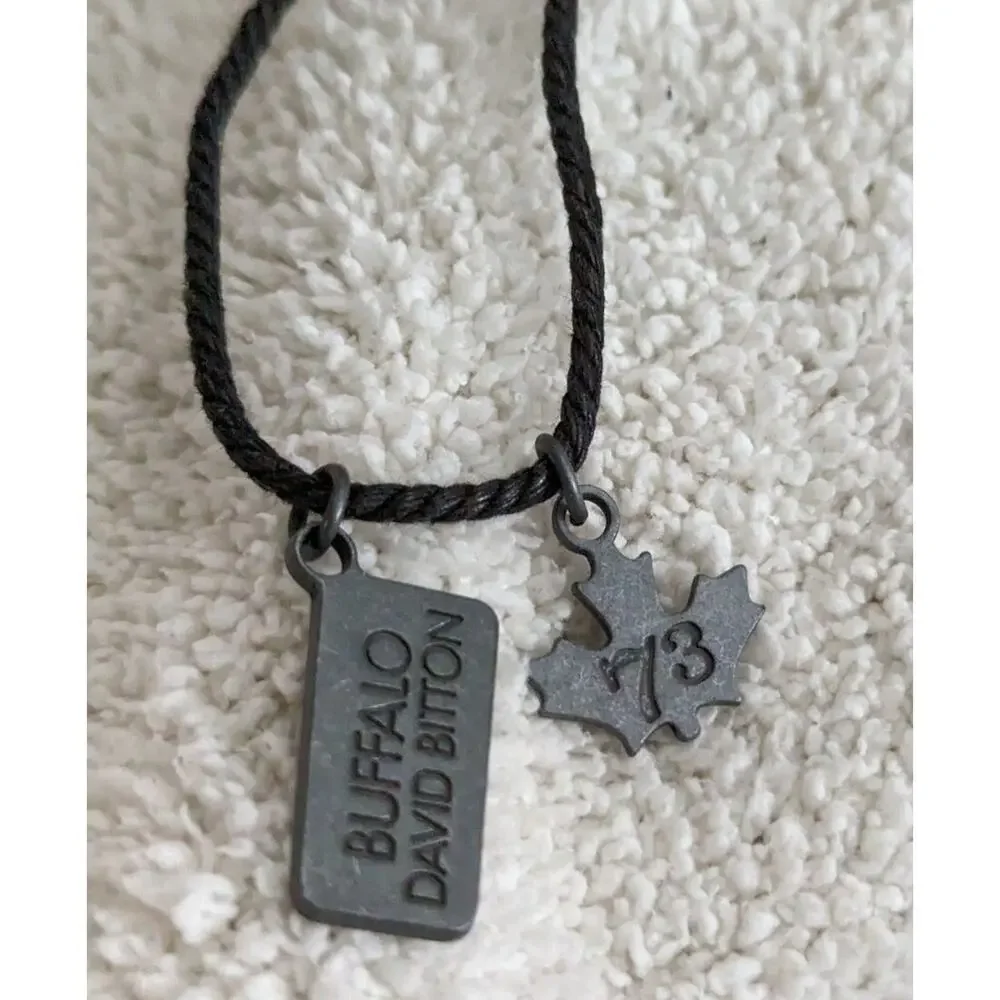 Buffalo David Bitton Y2K Grunge Cord Necklace Dog Tag Maple Leaf Charm Mens VtG